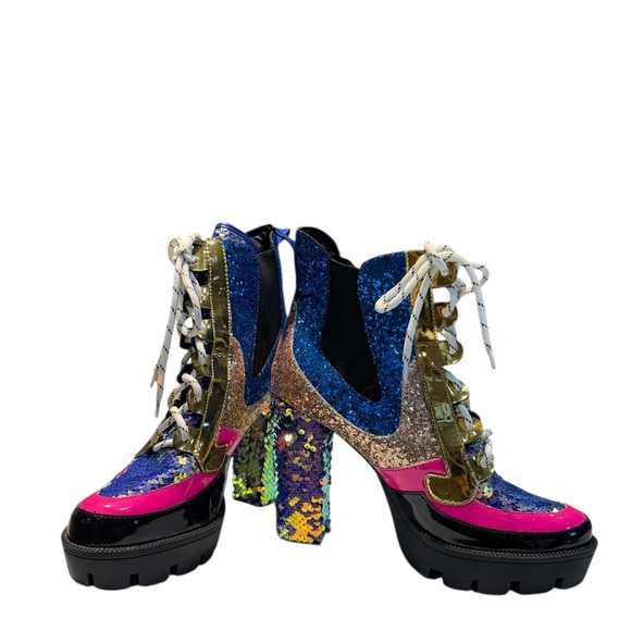Cape Robbin Mermaid Sequin Lace Up Nell Boots Size 10 - Picture 3 of 14